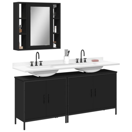 vidaXL Set de muebles de baño 3 piezas madera contrachapada negro