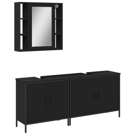 vidaXL Set de muebles de baño 3 piezas madera contrachapada negro