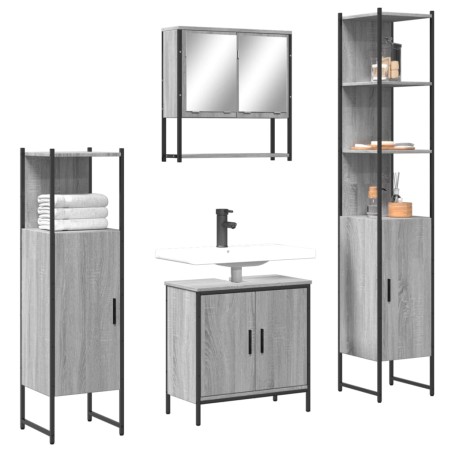 vidaXL Set de muebles de baño 4 pzas madera contrachapada gris sonoma