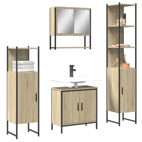 vidaXL Juego de muebles de baño 4 pzas contrachapada roble Sonoma