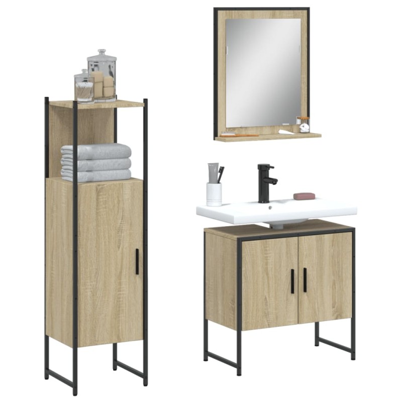 vidaXL Set de muebles de baño 3 pzas madera contrachapada roble sonoma