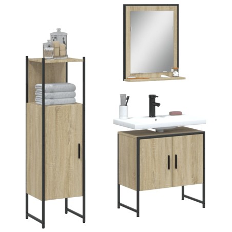 vidaXL Set de muebles de baño 3 pzas madera contrachapada roble sonoma