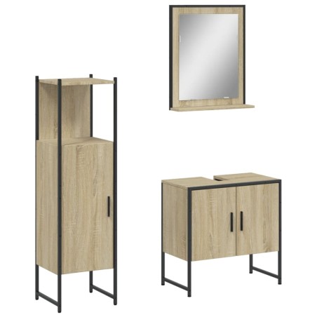 vidaXL Set de muebles de baño 3 pzas madera contrachapada roble sonoma