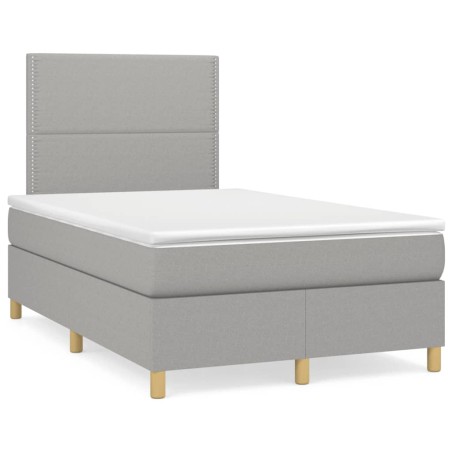 vidaXL Cama box spring con colchón y LED tela gris claro 120x190 cm
