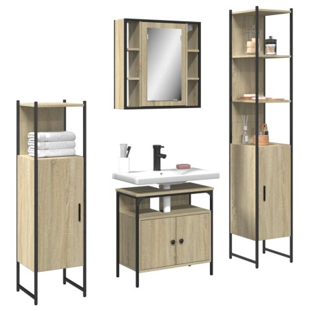vidaXL Juego de muebles de baño 4 pzas madera ingeniería roble Sonoma