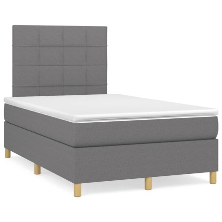vidaXL Cama box spring con colchón y LED tela marrón oscuro 120x190 cm