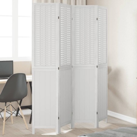 vidaXL Biombo separador de 4 paneles madera maciza Paulownia blanco