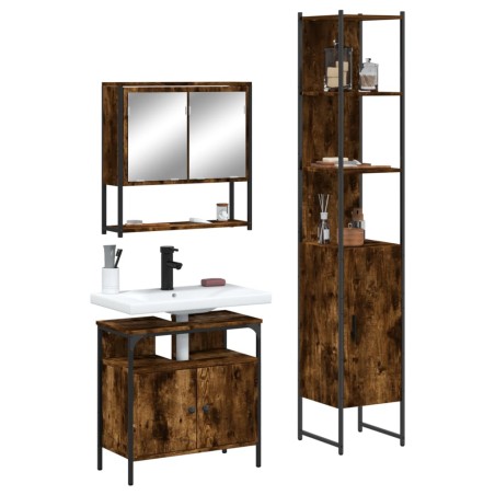 vidaXL Set de muebles baño 3 pzas madera contrachapada roble ahumado