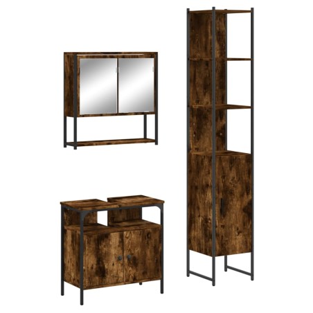 vidaXL Set de muebles baño 3 pzas madera contrachapada roble ahumado