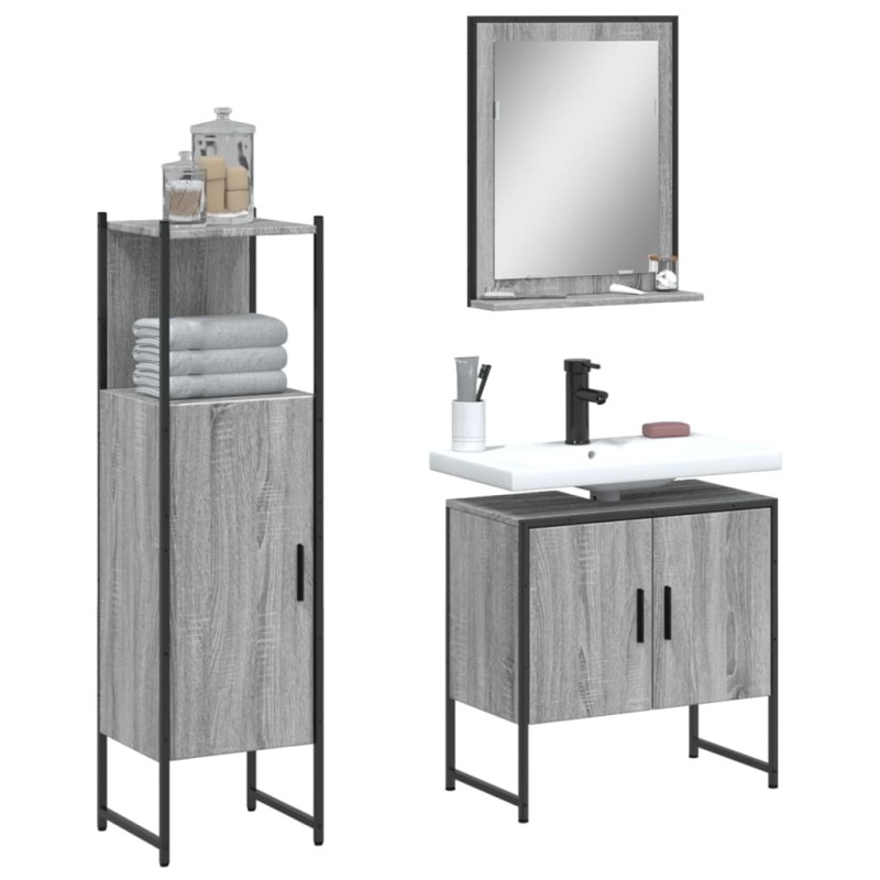 vidaXL Set de muebles de baño 3 pzas madera contrachapada gris sonoma