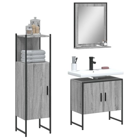 vidaXL Set de muebles de baño 3 pzas madera contrachapada gris sonoma