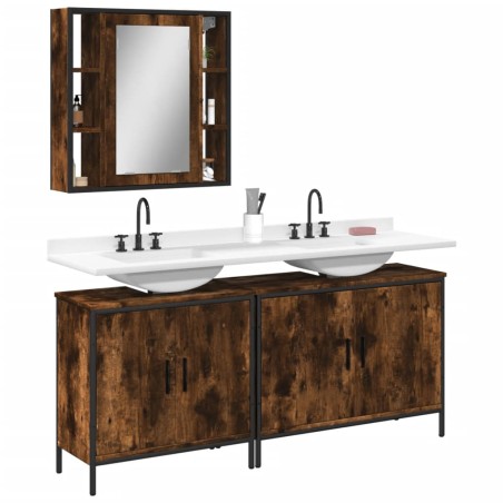 vidaXL Set de muebles baño 3 pzas madera contrachapada roble ahumado