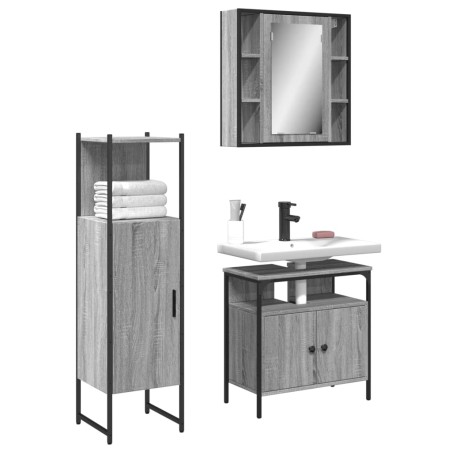 vidaXL Set de muebles de baño 3 pzas madera contrachapada gris sonoma