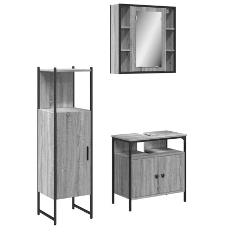 vidaXL Set de muebles de baño 3 pzas madera contrachapada gris sonoma