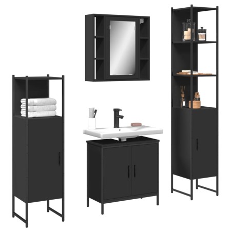 vidaXL Juego de muebles de baño 4 piezas madera de ingeniería negro