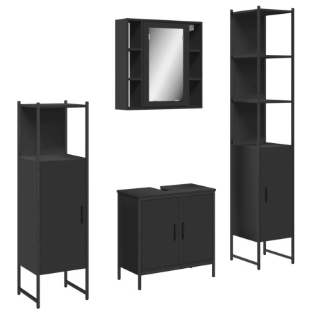 vidaXL Juego de muebles de baño 4 piezas madera de ingeniería negro