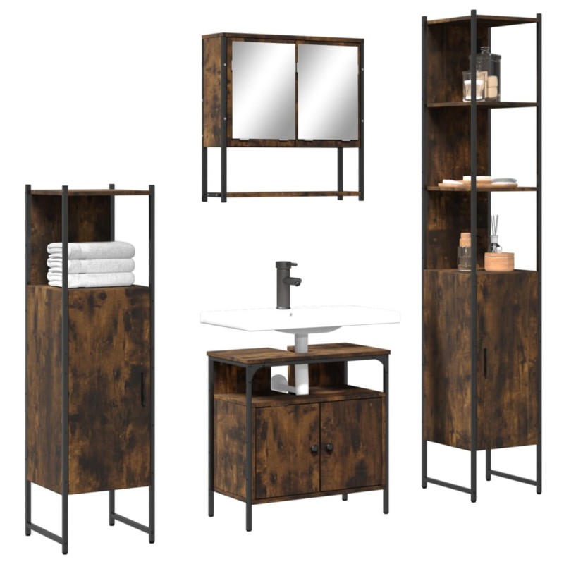 vidaXL Set de muebles baño 4 pzas madera contrachapada roble ahumado vidaXL Set de muebles baño 4 pzas madera contrachapada roble ahumado