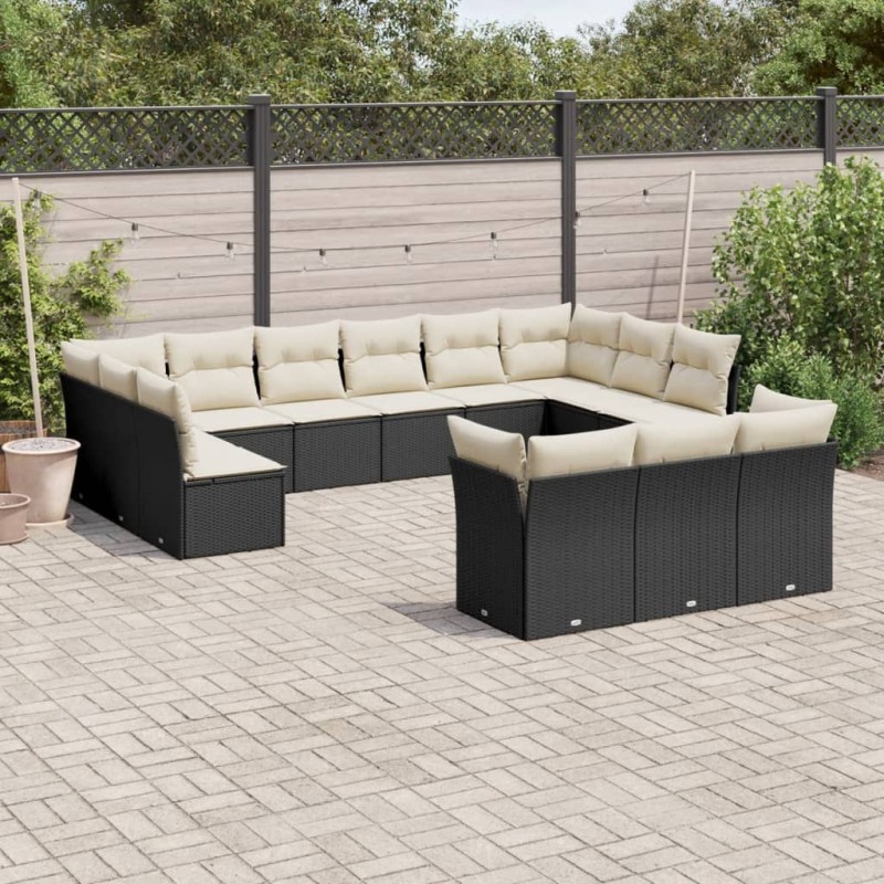 vidaXL Set de sofás de jardín y cojines 13 pzas ratán sintético negro vidaXL Set de sofás de jardín y cojines 13 pzas ratán sintético negro