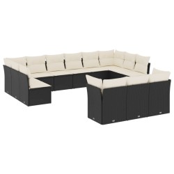 vidaXL Set de sofás de jardín y cojines 13 pzas ratán sintético negro