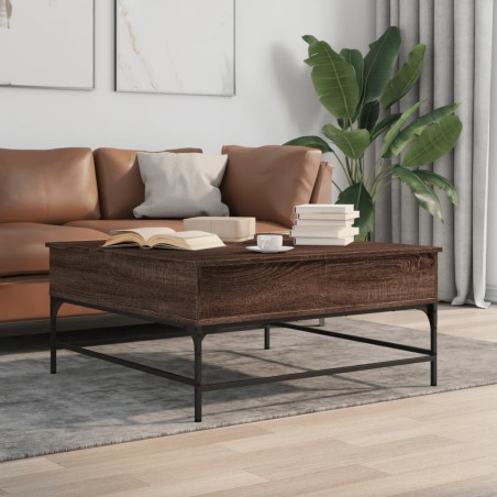 vidaXL Mesa de centro madera ingeniería metal roble marrón 95x95x45 cm