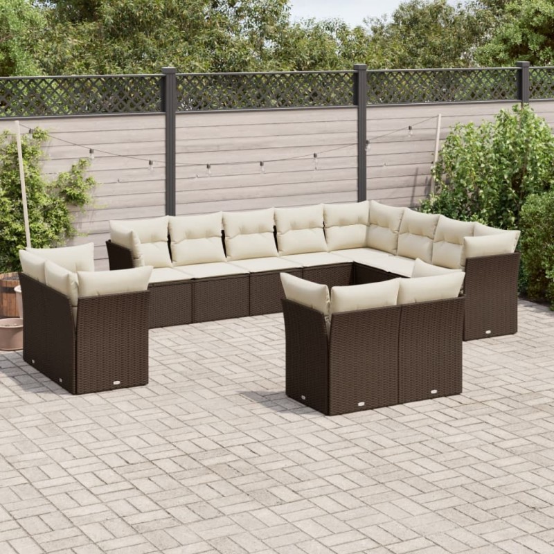vidaXL Set de sofás de jardín y cojines 12 pzas ratán sintético marrón vidaXL Set de sofás de jardín y cojines 12 pzas ratán sintético marrón