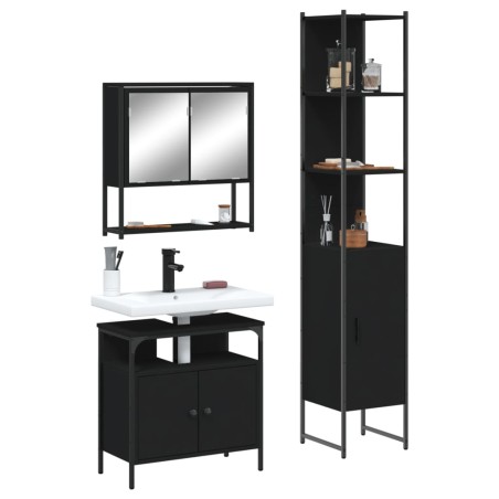 vidaXL Juego de muebles de baño 3 pzas madera contrachapada negro