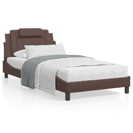 vidaXL Estructura cama con luces LED cuero sintético marrón 100x200 cm
