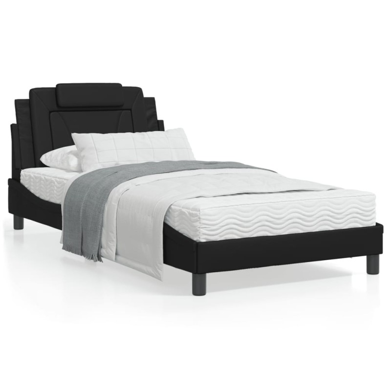 vidaXL Estructura cama con luces LED cuero sintético negro 100x200 cm