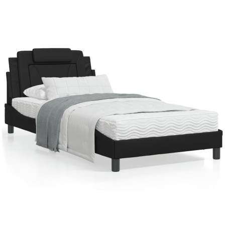 vidaXL Estructura cama con luces LED cuero sintético negro 100x200 cm