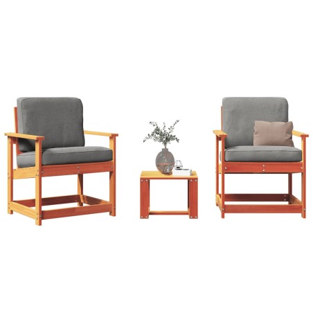 vidaXL Juego de muebles jardín 3 pzas madera maciza pino marrón cera