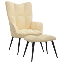 vidaXL Silla de relajación con reposapiés terciopelo blanco crema