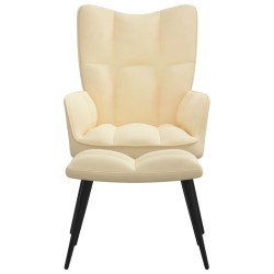 vidaXL Silla de relajación con reposapiés terciopelo blanco crema