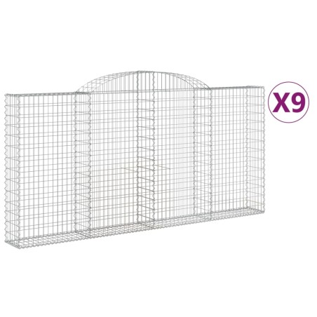 vidaXL Cestas de gaviones 9 uds forma de arco hierro 300x30x140/160 cm