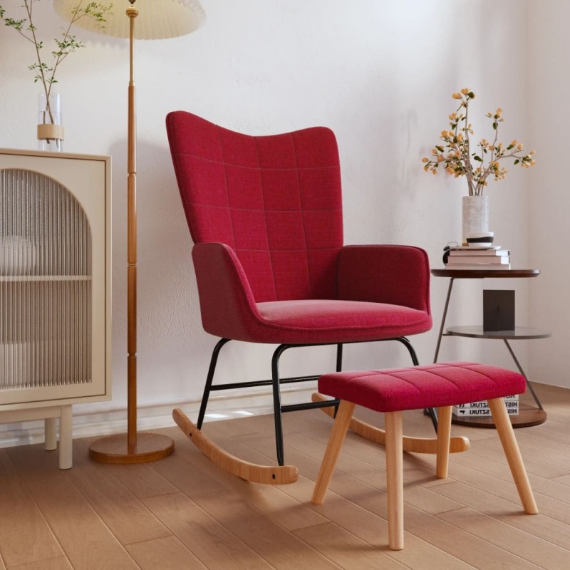 vidaXL Silla mecedora con reposapiés tela rojo tinto vidaXL Silla mecedora con reposapiés tela rojo tinto