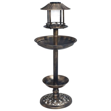 vidaXL Bebedero decorativo para pájaros con luces LED solares plástico
