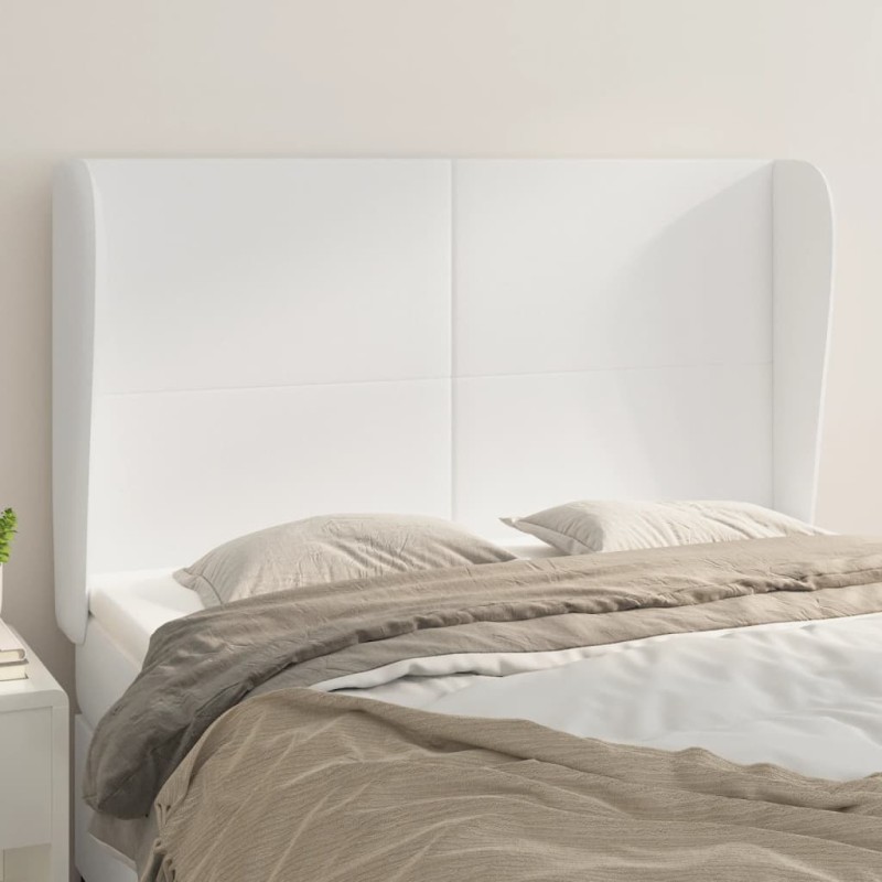 vidaXL Cabecero con orejas de cuero sintético blanco 147x23x118/128 cm