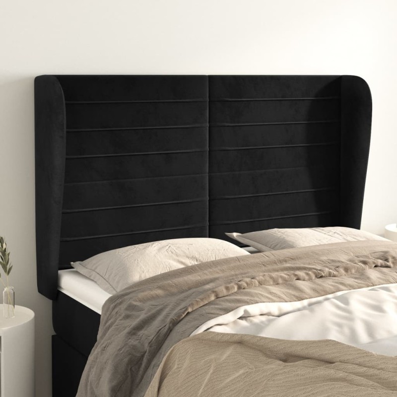 vidaXL Cabecero con orejas de terciopelo negro 147x23x118/128 cm vidaXL Cabecero con orejas de terciopelo negro 147x23x118/128 cm