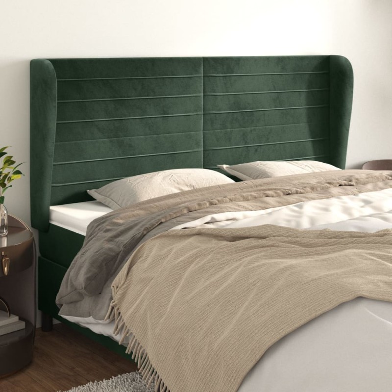 vidaXL Cabecero con orejas de terciopelo verde oscuro 183x23x118/128cm vidaXL Cabecero con orejas de terciopelo verde oscuro 183x23x118/128cm