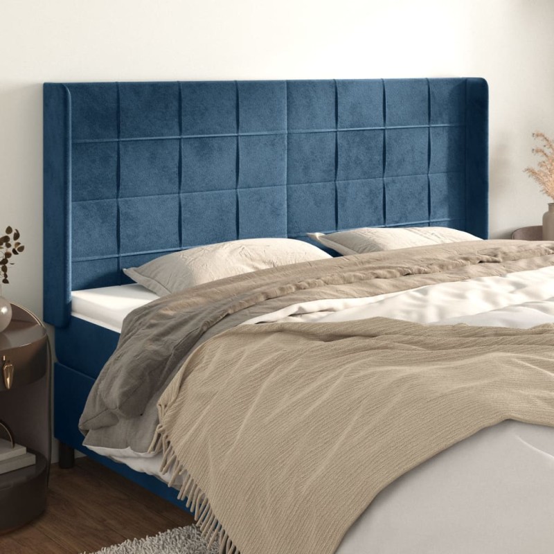 vidaXL Cabecero con orejas de terciopelo azul oscuro 183x16x118/128 cm vidaXL Cabecero con orejas de terciopelo azul oscuro 183x16x118/128 cm