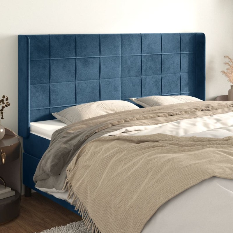 vidaXL Cabecero con orejas de terciopelo azul oscuro 163x16x118/128 cm vidaXL Cabecero con orejas de terciopelo azul oscuro 163x16x118/128 cm
