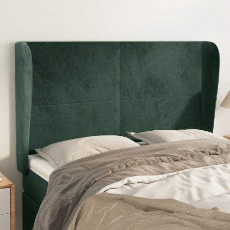 vidaXL Cabecero con orejas de terciopelo verde oscuro 147x23x118/128cm