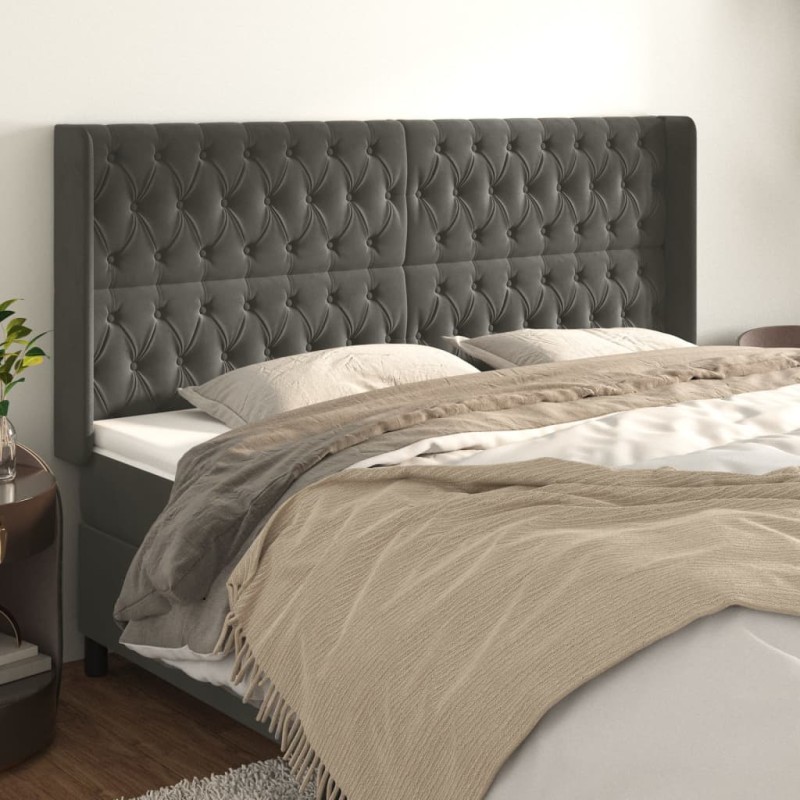 vidaXL Cabecero con orejas de terciopelo gris oscuro 183x16x118/128 cm vidaXL Cabecero con orejas de terciopelo gris oscuro 183x16x118/128 cm