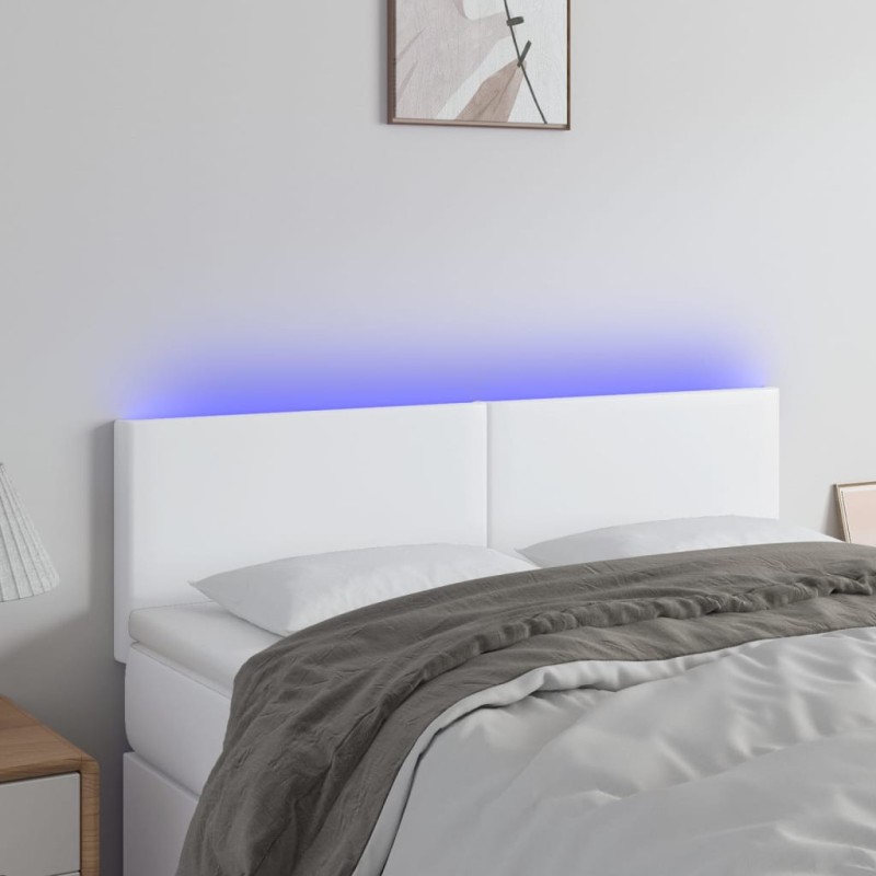 vidaXL Cabecero con LED cuero sintético blanco 144x5x78/88 cm vidaXL Cabecero con LED cuero sintético blanco 144x5x78/88 cm