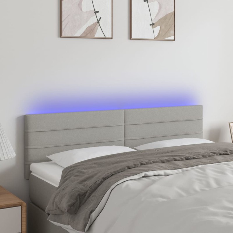 vidaXL Cabecero con LED de tela gris claro 144x5x78/88 cm vidaXL Cabecero con LED de tela gris claro 144x5x78/88 cm