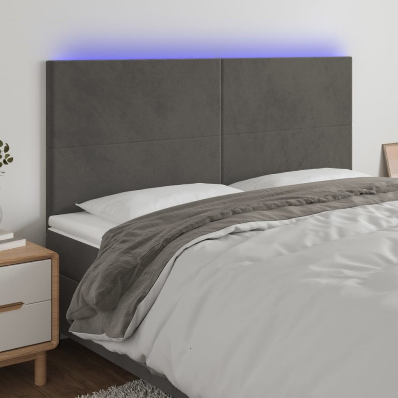 vidaXL Cabecero con luces LED terciopelo gris oscuro 160x5x118/128 cm vidaXL Cabecero con luces LED terciopelo gris oscuro 160x5x118/128 cm