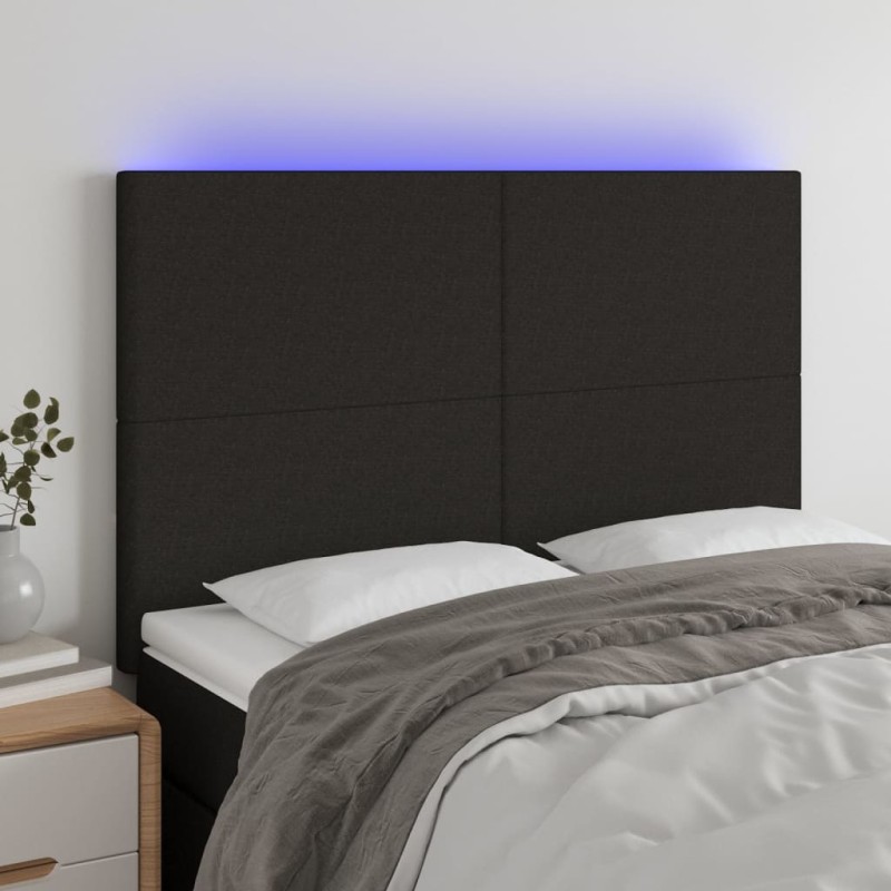 vidaXL Cabecero con luces LED tela negro 144x5x118/128 cm vidaXL Cabecero con luces LED tela negro 144x5x118/128 cm