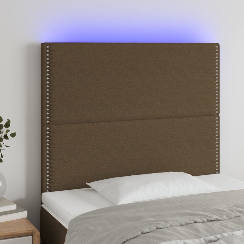 vidaXL Cabecero con luces LED tela marrón oscuro 100x5x118/128 cm vidaXL Cabecero con luces LED tela marrón oscuro 100x5x118/128 cm