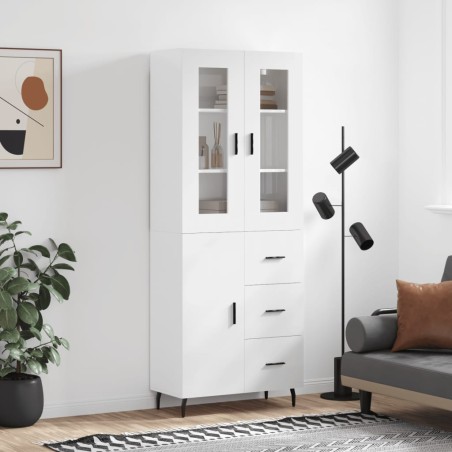vidaXL Aparador alto madera contrachapada blanco brillo 69,5x34x180 cm