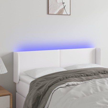 vidaXL Cabecero con LED cuero sintético blanco 147x16x78/88 cm