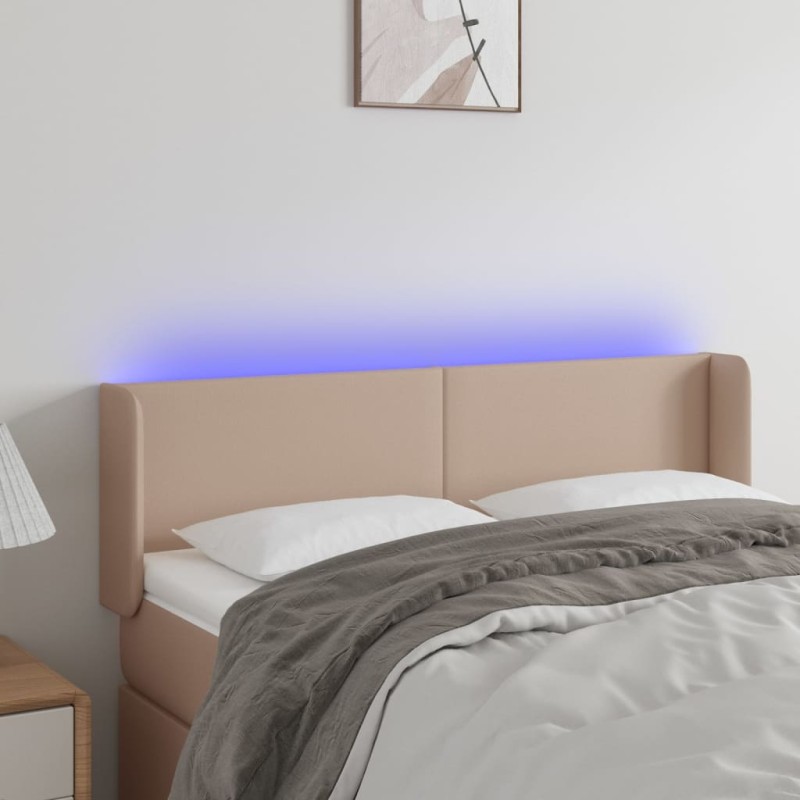 vidaXL Cabecero con LED cuero sintético capuchino 147x16x78/88 cm vidaXL Cabecero con LED cuero sintético capuchino 147x16x78/88 cm